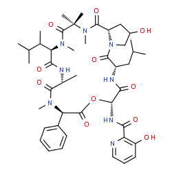 ChemSpider 2D Image | 3-Hydroxy-N-[(6R,12R,15R,18S,23aS)-22-hydroxy-18-isobutyl-2,3,3,5,9,11-hexamethyl-6-(3-methyl-2-butanyl)-1,4,7,10,13,16,19-heptaoxo-12-phenylicosahydro-1H,15H-pyrrolo[1,2-g][1,4,7,10,13,16,19]oxahexaa
zacyclohenicosin-15-yl]-2-pyridinecarboxamide | C44H62N8O11