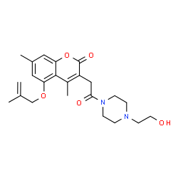ChemSpider 2D Image | 3-{2-[4-(2-Hydroxyethyl)-1-piperazinyl]-2-oxoethyl}-4,7-dimethyl-5-[(2-methyl-2-propen-1-yl)oxy]-2H-chromen-2-one | C23H30N2O5