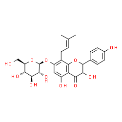 ChemSpider 2D Image | 3,5-Dihydroxy-2-(4-hydroxyphenyl)-8-(3-methyl-2-buten-1-yl)-4-oxo-3,4-dihydro-2H-chromen-7-yl beta-D-glucopyranoside | C26H30O11