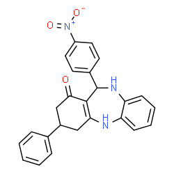 ChemSpider 2D Image | 11-(4-Nitrophenyl)-3-phenyl-2,3,4,5,10,11-hexahydro-1H-dibenzo[b,e][1,4]diazepin-1-one | C25H21N3O3