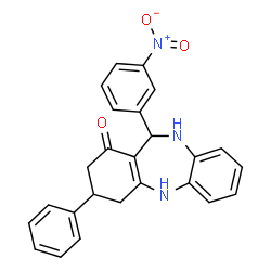 ChemSpider 2D Image | 11-(3-Nitrophenyl)-3-phenyl-2,3,4,5,10,11-hexahydro-1H-dibenzo[b,e][1,4]diazepin-1-one | C25H21N3O3