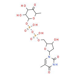ChemSpider 2D Image | 3,4-Dihydroxy-6-methyl-5-oxotetrahydro-2H-pyran-2-yl [3-hydroxy-5-(5-methyl-2,4-dioxo-3,4-dihydro-1(2H)-pyrimidinyl)tetrahydro-2-furanyl]methyl dihydrogen diphosphate | C16H24N2O15P2