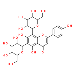 ChemSpider 2D Image | 5,7-Dihydroxy-2-(4-hydroxyphenyl)-6,8-bis[3,4,5-trihydroxy-6-(hydroxymethyl)tetrahydro-2H-pyran-2-yl]-4H-chromen-4-one | C27H30O15