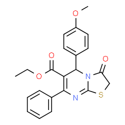 ChemSpider 2D Image | Ethyl 5-(4-methoxyphenyl)-3-oxo-7-phenyl-2,3-dihydro-5H-[1,3]thiazolo[3,2-a]pyrimidine-6-carboxylate | C22H20N2O4S