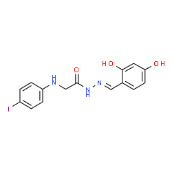 ChemSpider 2D Image | N'-[(E)-(2,4-Dihydroxyphenyl)methylene]-2-[(4-iodophenyl)amino]acetohydrazide | C15H14IN3O3