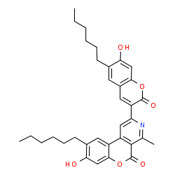 ChemSpider 2D Image | 9-Hexyl-2-(6-hexyl-7-hydroxy-2-oxo-2H-chromen-3-yl)-8-hydroxy-4-methyl-5H-chromeno[3,4-c]pyridin-5-one | C34H37NO6