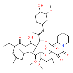ChemSpider 2D Image | 17-Ethyl-1,14-dihydroxy-12-[1-(4-hydroxy-3-methoxycyclohexyl)-1-propen-2-yl]-23,25-dimethoxy-13,19,21,27-tetramethyl-11,28-dioxa-4-azatricyclo[22.3.1.0~4,9~]octacos-18-ene-2,3,10,16-tetrone | C43H69NO12
