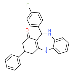 ChemSpider 2D Image | 11-(4-Fluorophenyl)-3-phenyl-2,3,4,5,10,11-hexahydro-1H-dibenzo[b,e][1,4]diazepin-1-one | C25H21FN2O