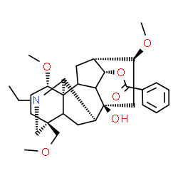 ChemSpider 2D Image | aconitane-8,14-diol, 20-ethyl-1,16-dimethoxy-4-(methoxymethyl)-, 14-benzoate, (1alpha,5xi,9xi,10xi,14alpha)- | C31H43NO6