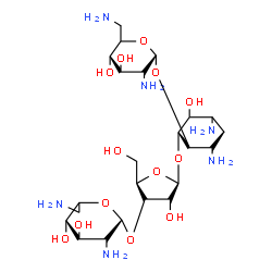ChemSpider 2D Image | (1R,2R,6S)-4,6-Diamino-2-({3-O-[(5xi)-2,6-diamino-2,6-dideoxy-alpha-D-xylo-hexopyranosyl]-beta-D-ribofuranosyl}oxy)-3-hydroxycyclohexyl (5xi)-2,6-diamino-2,6-dideoxy-alpha-D-xylo-hexopyranoside | C23H46N6O13