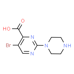 ChemSpider 2D Image | 5-Bromo-2-(1-piperazinyl)-4-pyrimidinecarboxylic acid | C9H11BrN4O2