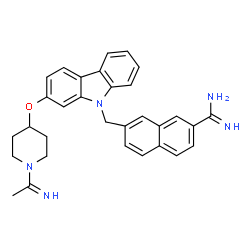 ChemSpider 2D Image | 7-({2-[(1-Ethanimidoyl-4-piperidinyl)oxy]-9H-carbazol-9-yl}methyl)-2-naphthalenecarboximidamide | C31H31N5O