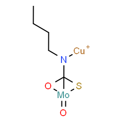 ChemSpider 2D Image | mu-[(Butylazanidyl-2kappaN)(oxido-1kappaO)(sulfido-1kappaS)methyl-1kappaC](oxo)molybdenumcopper(1+) | C5H9CuMoNO2S