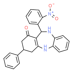ChemSpider 2D Image | 11-(2-Nitrophenyl)-3-phenyl-2,3,4,5,10,11-hexahydro-1H-dibenzo[b,e][1,4]diazepin-1-one | C25H21N3O3