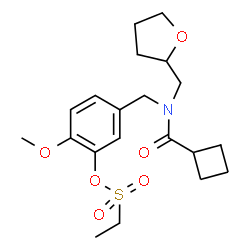 ChemSpider 2D Image | 5-{[(Cyclobutylcarbonyl)(tetrahydro-2-furanylmethyl)amino]methyl}-2-methoxyphenyl ethanesulfonate | C20H29NO6S