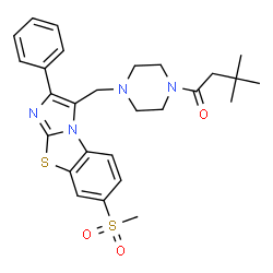 ChemSpider 2D Image | 3,3-Dimethyl-1-(4-{[7-(methylsulfonyl)-2-phenylimidazo[2,1-b][1,3]benzothiazol-3-yl]methyl}-1-piperazinyl)-1-butanone | C27H32N4O3S2