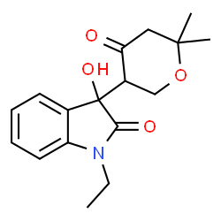 ChemSpider 2D Image | 3-(6,6-Dimethyl-4-oxo-tetrahydro-pyran-3-yl)-1-ethyl-3-hydroxy-1,3-dihydro-indol-2-one | C17H21NO4