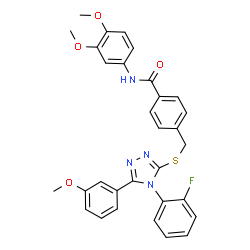 ChemSpider 2D Image | N-(3,4-Dimethoxyphenyl)-4-({[4-(2-fluorophenyl)-5-(3-methoxyphenyl)-4H-1,2,4-triazol-3-yl]sulfanyl}methyl)benzamide | C31H27FN4O4S