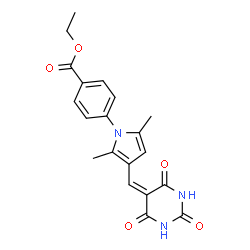 ChemSpider 2D Image | Ethyl 4-{2,5-dimethyl-3-[(2,4,6-trioxotetrahydro-5(2H)-pyrimidinylidene)methyl]-1H-pyrrol-1-yl}benzoate | C20H19N3O5