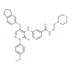 ChemSpider 2D Image | 3-{[5-(2,3-Dihydro-1H-inden-5-yloxy)-2-(4-methoxyphenyl)-3-oxo-2,3-dihydro-4-pyridazinyl]amino}-N-[2-(4-morpholinyl)ethyl]benzamide | C33H35N5O5