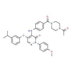 ChemSpider 2D Image | 4-({4-[(4-Acetyl-1-piperazinyl)carbonyl]phenyl}amino)-5-(3-isopropylphenoxy)-2-(4-methoxyphenyl)-3(2H)-pyridazinone | C33H35N5O5