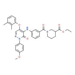ChemSpider 2D Image | Ethyl 1-(3-{[5-(2,3-dimethylphenoxy)-2-(4-methoxyphenyl)-3-oxo-2,3-dihydro-4-pyridazinyl]amino}benzoyl)-3-piperidinecarboxylate | C34H36N4O6