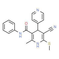 ChemSpider 2D Image | 5-Cyano-2-methyl-6-(methylsulfanyl)-N-phenyl-1,4-dihydro-4,4'-bipyridine-3-carboxamide | C20H18N4OS