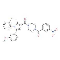 ChemSpider 2D Image | [1-(2-Fluorophenyl)-5-(3-methoxyphenyl)-2-methyl-1H-pyrrol-3-yl][4-(3-nitrobenzoyl)-1-piperazinyl]methanone | C30H27FN4O5