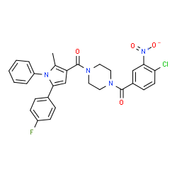 ChemSpider 2D Image | [4-(4-Chloro-3-nitrobenzoyl)-1-piperazinyl][5-(4-fluorophenyl)-2-methyl-1-phenyl-1H-pyrrol-3-yl]methanone | C29H24ClFN4O4