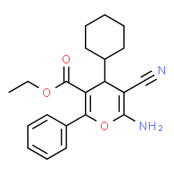 ChemSpider 2D Image | Ethyl 6-amino-5-cyano-4-cyclohexyl-2-phenyl-4H-pyran-3-carboxylate | C21H24N2O3
