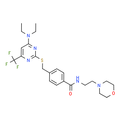 ChemSpider 2D Image | 4-({[4-(Diethylamino)-6-(trifluoromethyl)-2-pyrimidinyl]sulfanyl}methyl)-N-[2-(4-morpholinyl)ethyl]benzamide | C23H30F3N5O2S