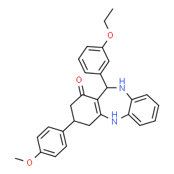 ChemSpider 2D Image | 11-(3-Ethoxyphenyl)-3-(4-methoxyphenyl)-2,3,4,5,10,11-hexahydro-1H-dibenzo[b,e][1,4]diazepin-1-one | C28H28N2O3