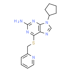 ChemSpider 2D Image | 9-Cyclopentyl-6-((2-pyridinylmethyl)thio)-9H-purin-2-amine | C16H18N6S