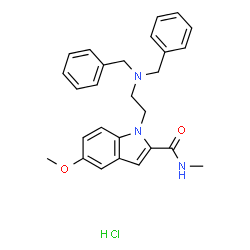 ChemSpider 2D Image | 1-[2-(Dibenzylamino)ethyl]-5-methoxy-N-methyl-1H-indole-2-carboxamide hydrochloride (1:1) | C27H30ClN3O2