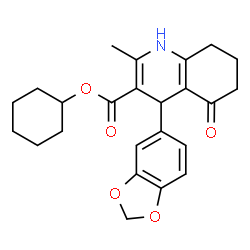 ChemSpider 2D Image | Cyclohexyl 4-(1,3-benzodioxol-5-yl)-2-methyl-5-oxo-1,4,5,6,7,8-hexahydro-3-quinolinecarboxylate | C24H27NO5