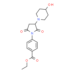 ChemSpider 2D Image | Ethyl 4-[3-(4-hydroxy-1-piperidinyl)-2,5-dioxo-1-pyrrolidinyl]benzoate | C18H22N2O5