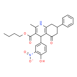 ChemSpider 2D Image | Butyl 4-(4-hydroxy-3-nitrophenyl)-2-methyl-5-oxo-7-phenyl-1,4,5,6,7,8-hexahydro-3-quinolinecarboxylate | C27H28N2O6