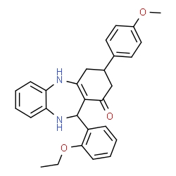 ChemSpider 2D Image | 11-(2-Ethoxyphenyl)-3-(4-methoxyphenyl)-2,3,4,5,10,11-hexahydro-1H-dibenzo[b,e][1,4]diazepin-1-one | C28H28N2O3