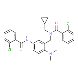 ChemSpider 2D Image | 2-Chloro-N-{5-[(2-chlorobenzoyl)amino]-2-(dimethylamino)benzyl}-N-(cyclopropylmethyl)benzamide | C27H27Cl2N3O2
