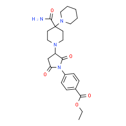 ChemSpider 2D Image | Ethyl 4-[3-(4'-carbamoyl-1,4'-bipiperidin-1'-yl)-2,5-dioxo-1-pyrrolidinyl]benzoate | C24H32N4O5