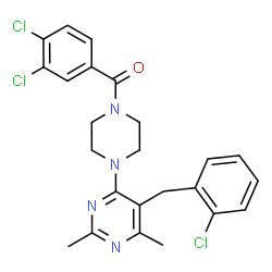 ChemSpider 2D Image | {4-[5-(2-Chlorobenzyl)-2,6-dimethyl-4-pyrimidinyl]-1-piperazinyl}(3,4-dichlorophenyl)methanone | C24H23Cl3N4O