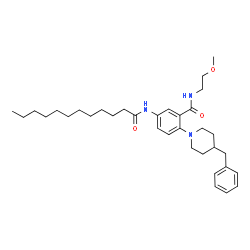 ChemSpider 2D Image | 2-(4-Benzyl-1-piperidinyl)-5-(dodecanoylamino)-N-(2-methoxyethyl)benzamide | C34H51N3O3