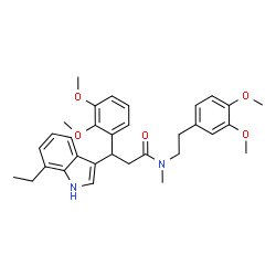 ChemSpider 2D Image | 3-(2,3-Dimethoxyphenyl)-N-[2-(3,4-dimethoxyphenyl)ethyl]-3-(7-ethyl-1H-indol-3-yl)-N-methylpropanamide | C32H38N2O5