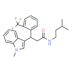 ChemSpider 2D Image | N-(3-Methylbutyl)-3-(1-methyl-1H-indol-3-yl)-3-[2-(trifluoromethyl)phenyl]propanamide | C24H27F3N2O