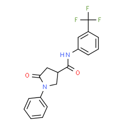 ChemSpider 2D Image | 5-Oxo-1-phenyl-N-[3-(trifluoromethyl)phenyl]-3-pyrrolidinecarboxamide | C18H15F3N2O2