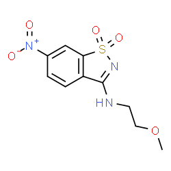 ChemSpider 2D Image | N-(2-Methoxyethyl)-6-nitro-1,2-benzothiazol-3-amine 1,1-dioxide | C10H11N3O5S