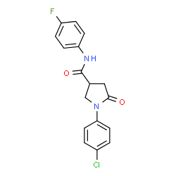 ChemSpider 2D Image | 1-(4-Chlorophenyl)-N-(4-fluorophenyl)-5-oxo-3-pyrrolidinecarboxamide | C17H14ClFN2O2