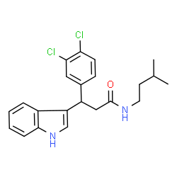 ChemSpider 2D Image | 3-(3,4-Dichlorophenyl)-3-(1H-indol-3-yl)-N-(3-methylbutyl)propanamide | C22H24Cl2N2O