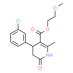 ChemSpider 2D Image | 2-Methoxyethyl 4-(3-chlorophenyl)-2-methyl-6-oxo-1,4,5,6-tetrahydro-3-pyridinecarboxylate | C16H18ClNO4