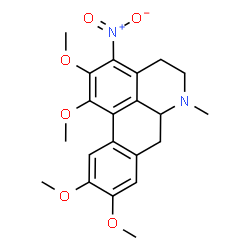 ChemSpider 2D Image | 1,2,9,10-Tetramethoxy-6-methyl-3-nitro-5,6,6a,7-tetrahydro-4H-dibenzo[de,g]quinoline | C21H24N2O6